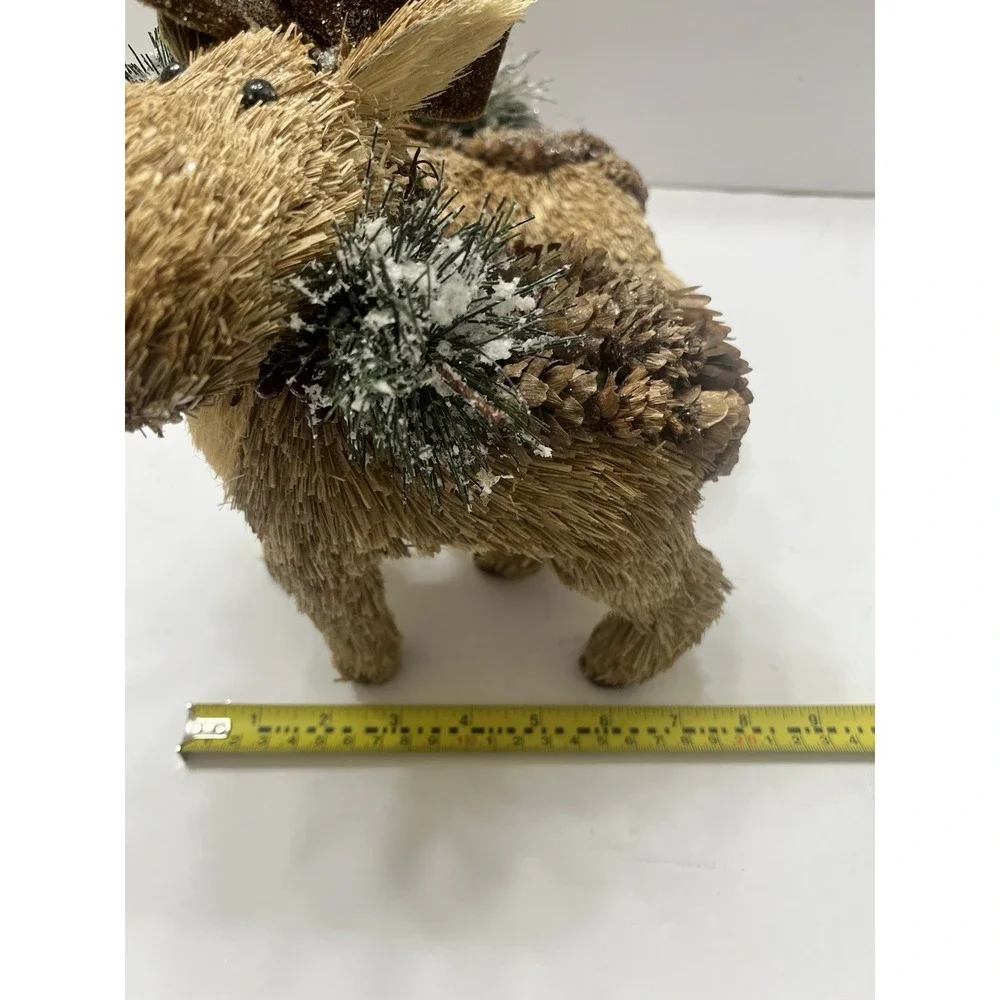 Vintage Pier 1 Christmas Woodland Moose Set Of 2 Straw Pine Cones Browns Glitter